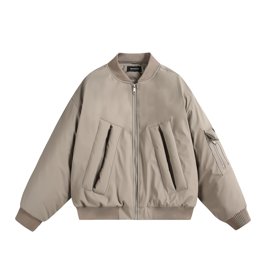 Unisex Short Cut Oversized Puffer Jacket with Utility Arm Pocket and Ribbed Cuffs Mune Fashion