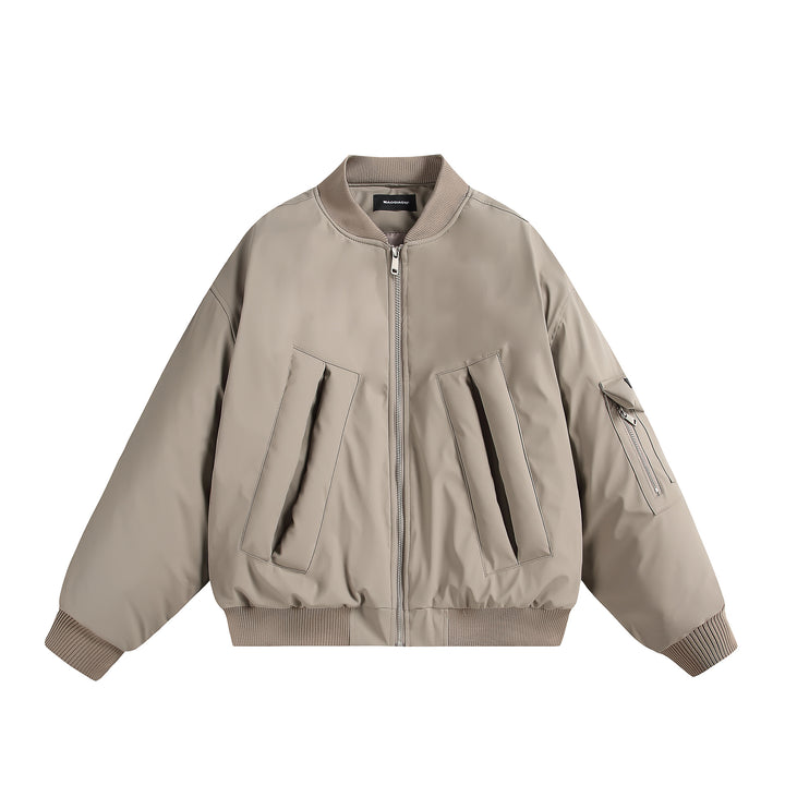 Unisex Short Cut Oversized Puffer Jacket with Utility Arm Pocket and Ribbed Cuffs Mune Fashion