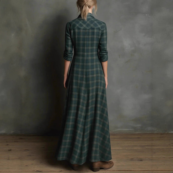Women's maxi shirt dress in checkered flannel look with button placket and side pockets Mune Fashion