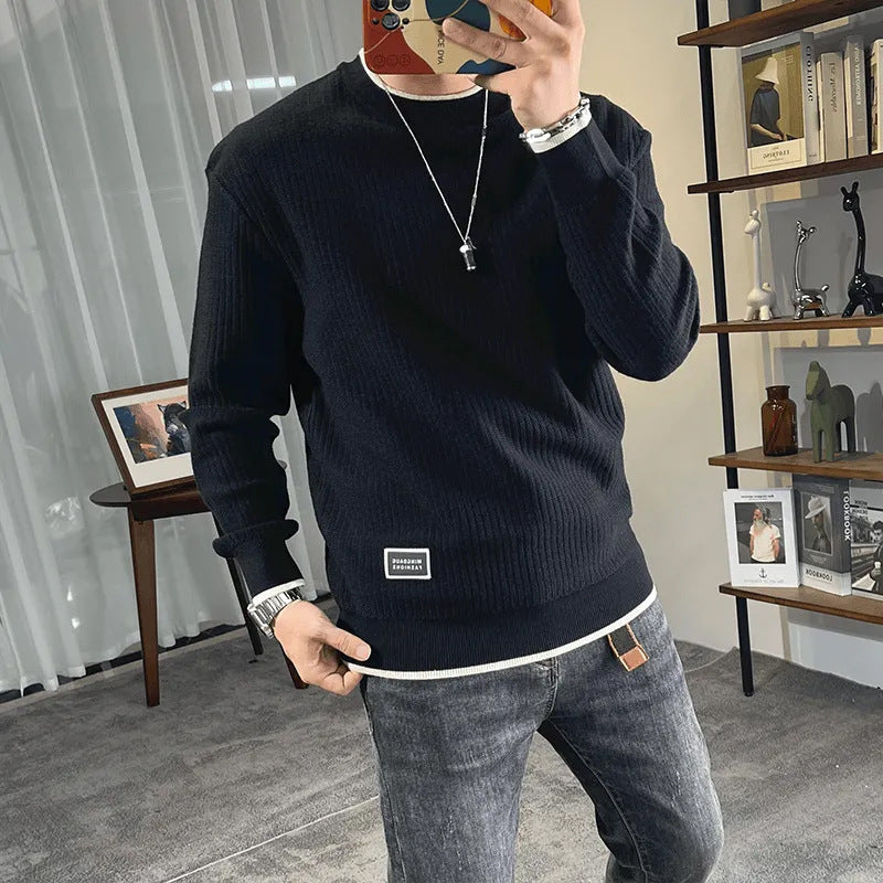 Men's fine knit ribbed pullover with round neck and casual oversized fit Mune Fashion
