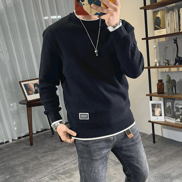 Men's fine knit ribbed pullover with round neck and casual oversized fit Mune Fashion