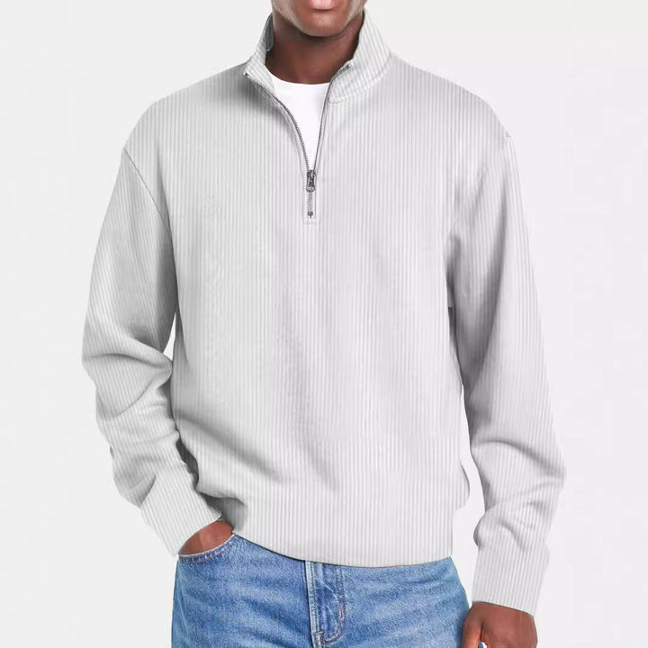 Men's ribbed troyer pullover with half zip and stand-up collar Mune Fashion