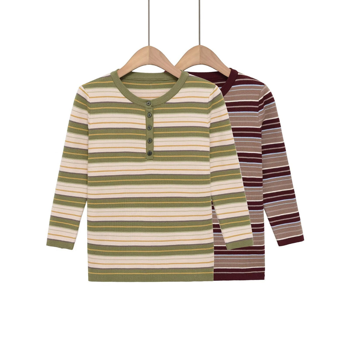 Women Striped Ribbed Henley Shirt with Button Placket and Slim Fit Mune Fashion