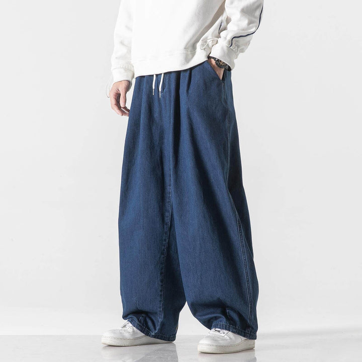 Men's Extra Wide Baggy Pants with Drawstring Waist and Turned-Up Hem Mune Fashion