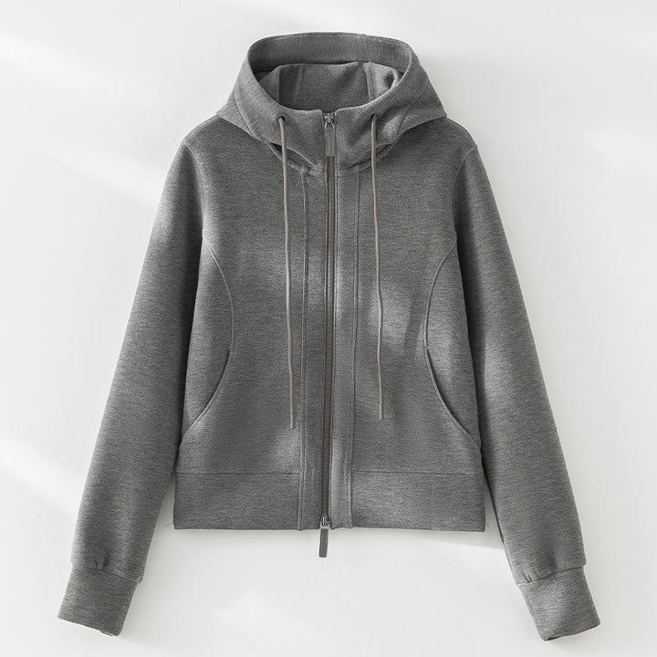 Women's Short Hoodie Jacket made of Sweat with full Two-way Zip and fitted Cut Mune Fashion