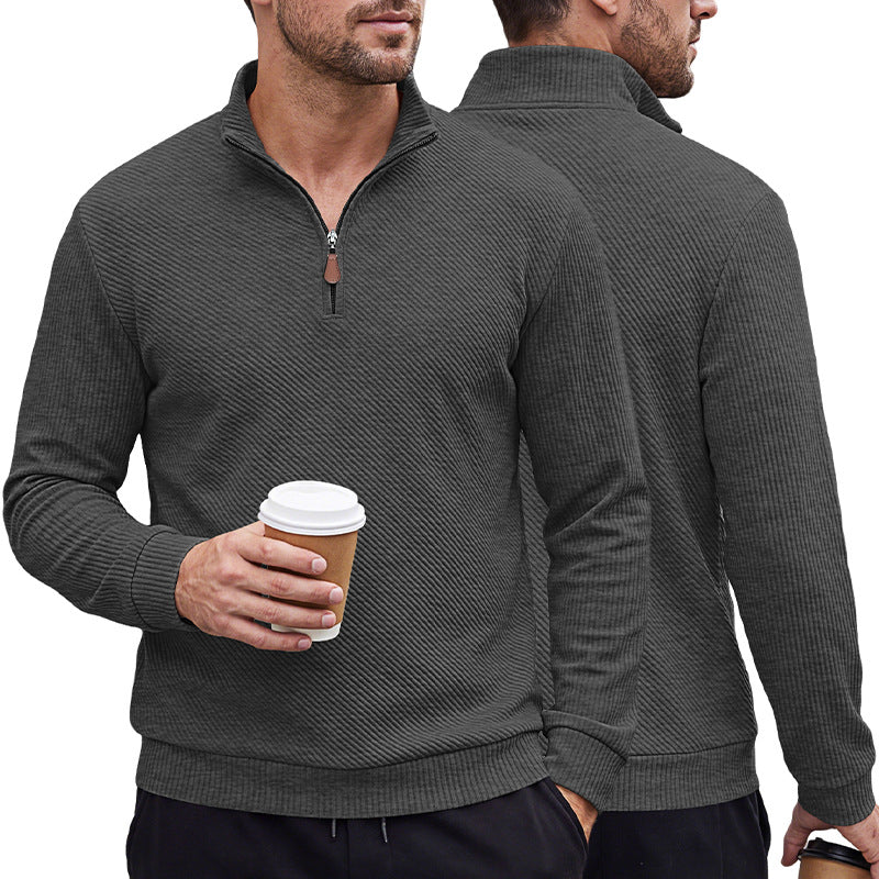 Men's ribbed knitted polo with half zip and stand-up collar Mune Fashion