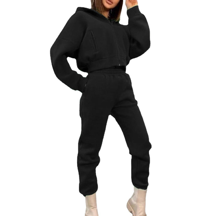 Women's Comfortable Oversized Two-Piece Jogging Suit with Hood Half Zip, Elastic High Waist Band and Kangaroo Pockets Mune Fashion