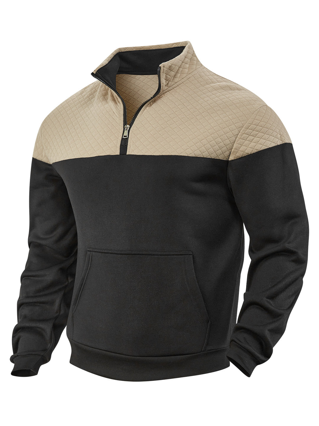Men's half-zip sweatshirt with quilted shoulder area, kangaroo pocket, and ribbed cuffs Mune Fashion