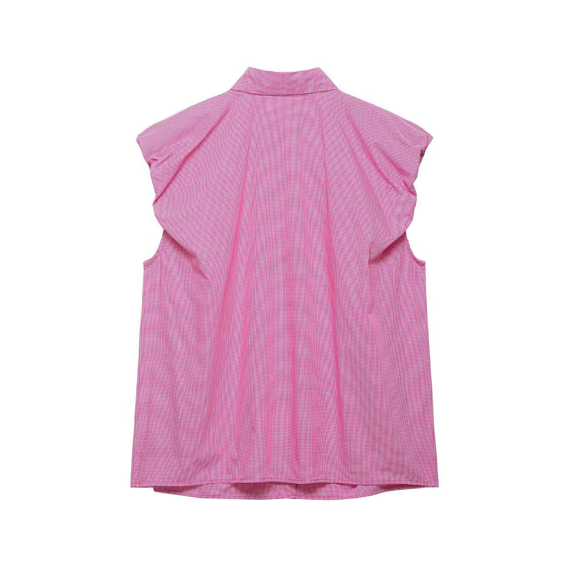 Women sleeveless shirt blouse with vertical striped pattern and continuous button placket Mune Fashion