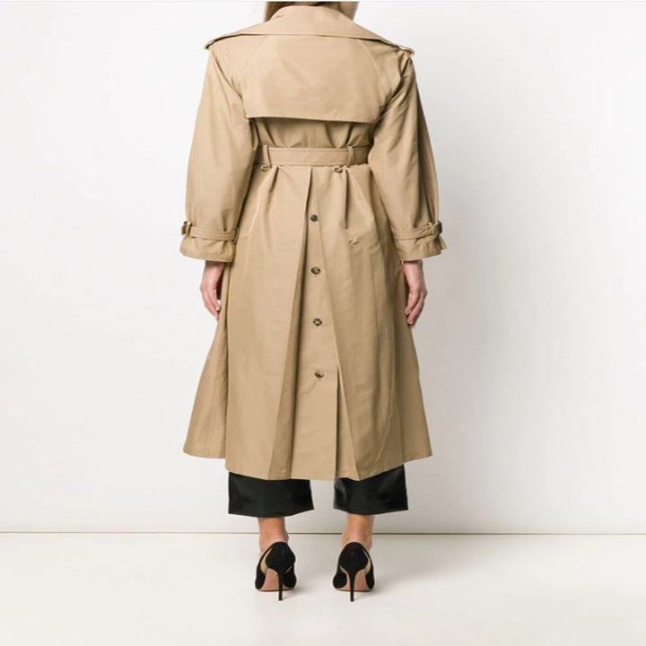 Women Mid-length Trench Coat in A-line Cut with Waist Belt and Epaulettes Mune Fashion