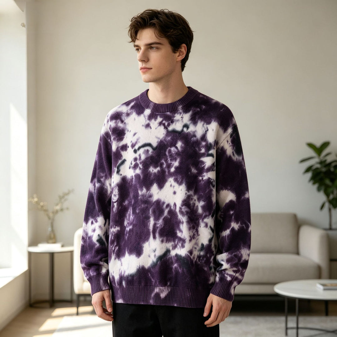 Men's Oversized Batik Sweater with Crew Neck and Ribbed Cuffs Mune Fashion