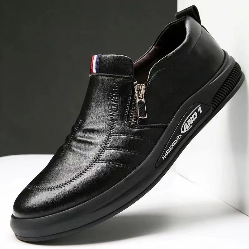 Men's Comfortable Slip-On Leather Sneakers with Discreet Zipper and Flexible Sole Profile Mune Fashion