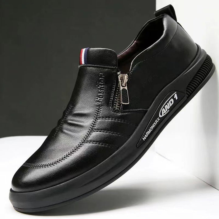 Men's Comfortable Slip-On Leather Sneakers with Discreet Zipper and Flexible Sole Profile Mune Fashion