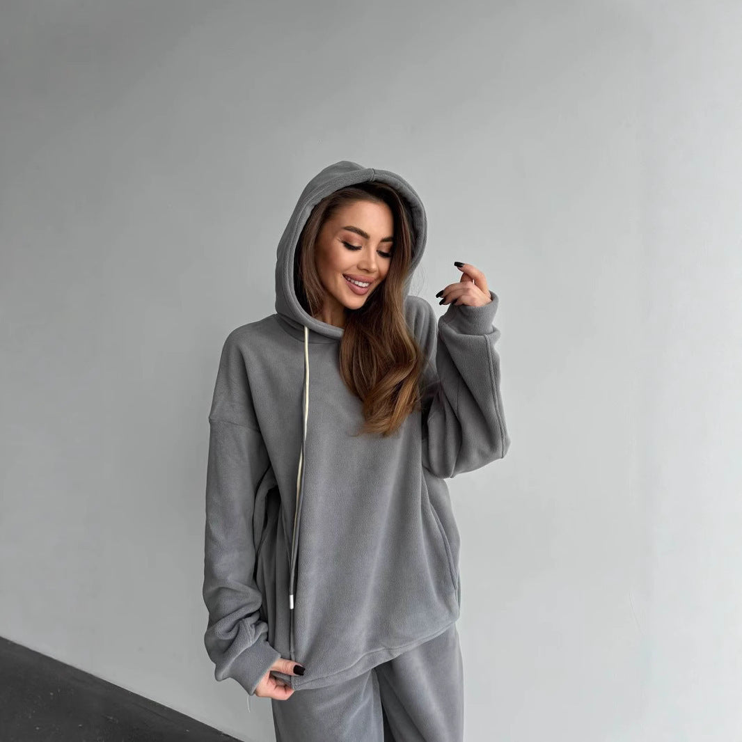 Women's Oversized Fleece Hoodie with Hood and Tailored Tapered Jogging Pants Mune Fashion