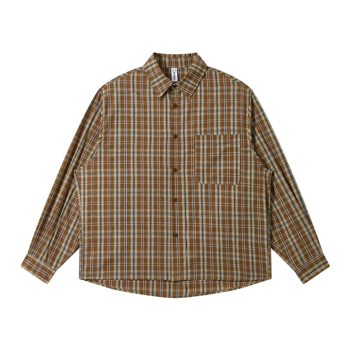 Men's Loose Check Work Shirt made of Cotton Blend with Patch Chest Pocket Mune Fashion