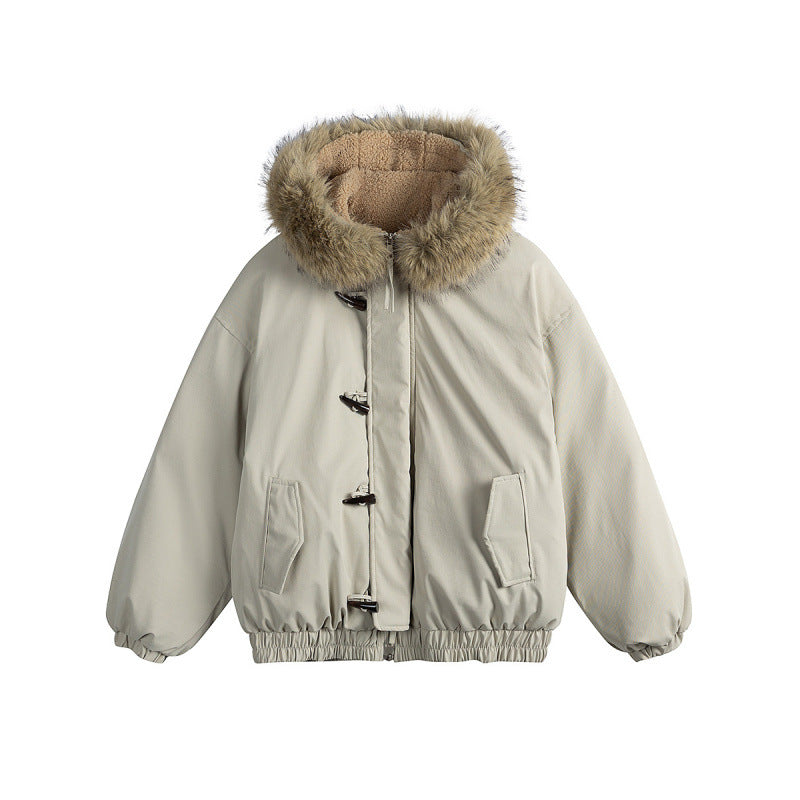 Unisex Padded Hooded Jacket in Boxy Cut with Teddy Lining, Faux Fur Collar and Toggle Closures Mune Fashion