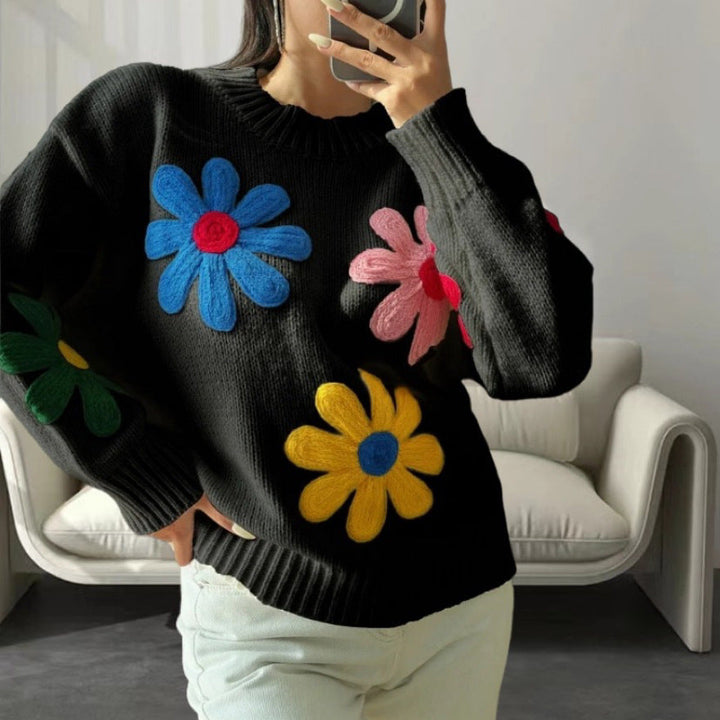 Women's Stylish Sweater with Floral Texture Design Mune