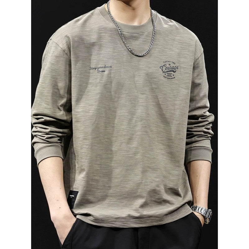 Men's long-sleeve shirt made of cotton blend with subtle wash texture and round neck Mune Fashion