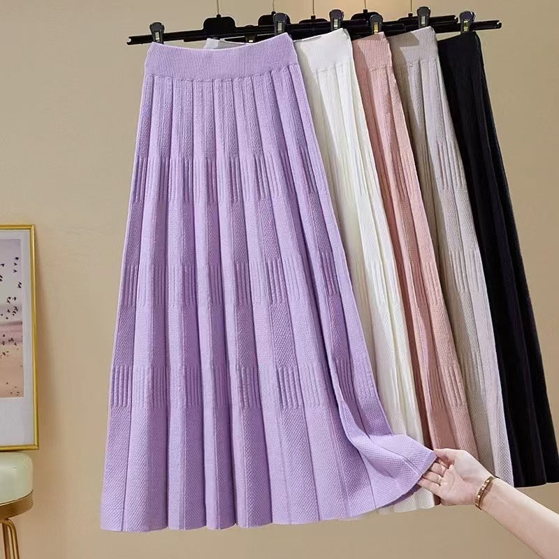 Ladies Elegant Pleated Midi Skirt with High Waist Mune Fashion