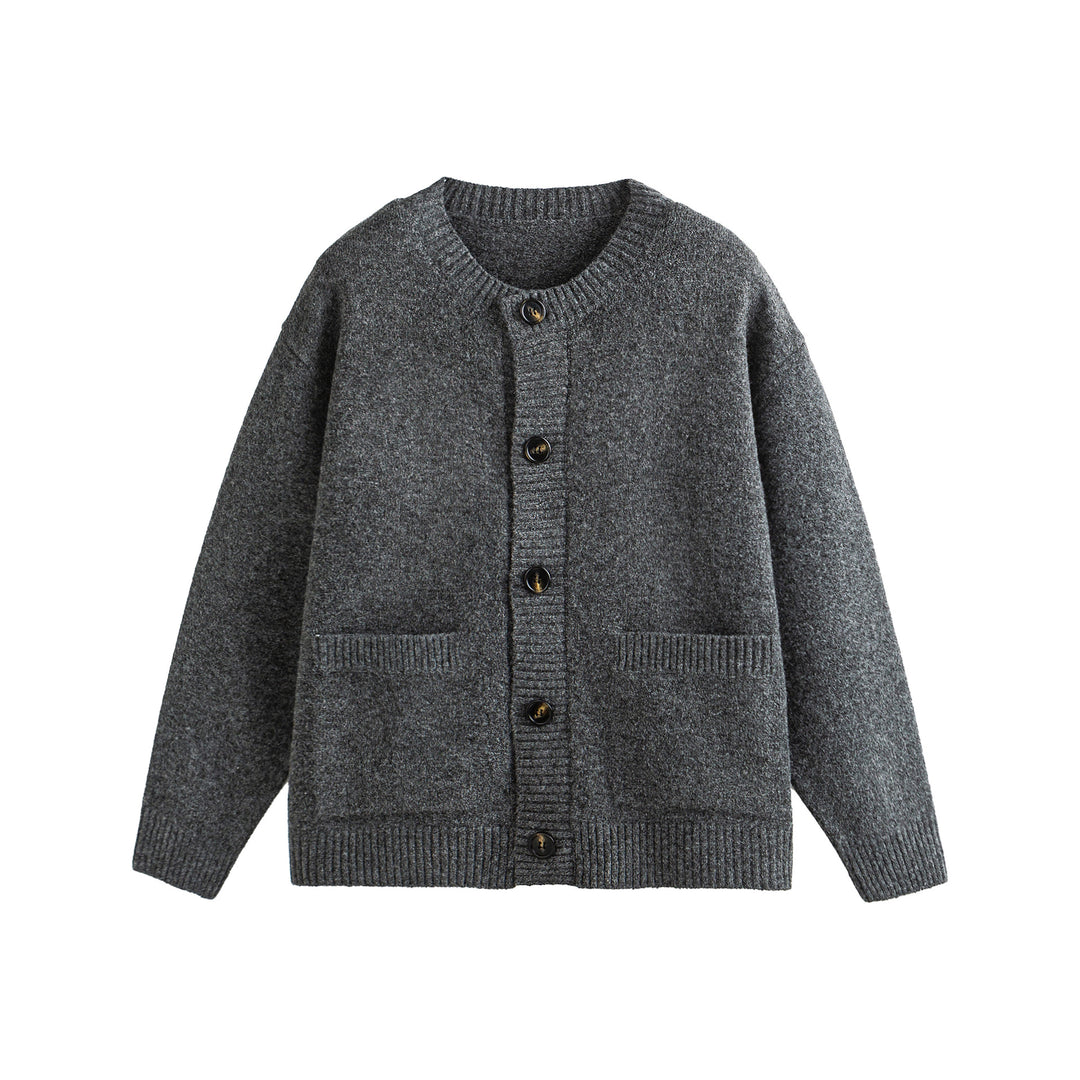 Unisex Chunky Knit Boxy Cardigan with Button Placket, Round Neck and Patch Pockets Mune Fashion
