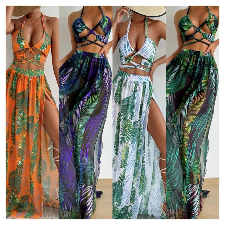 Women Two-Piece Beach Outfit with Floral Design and Refined Cut-Outs Mune Fashion