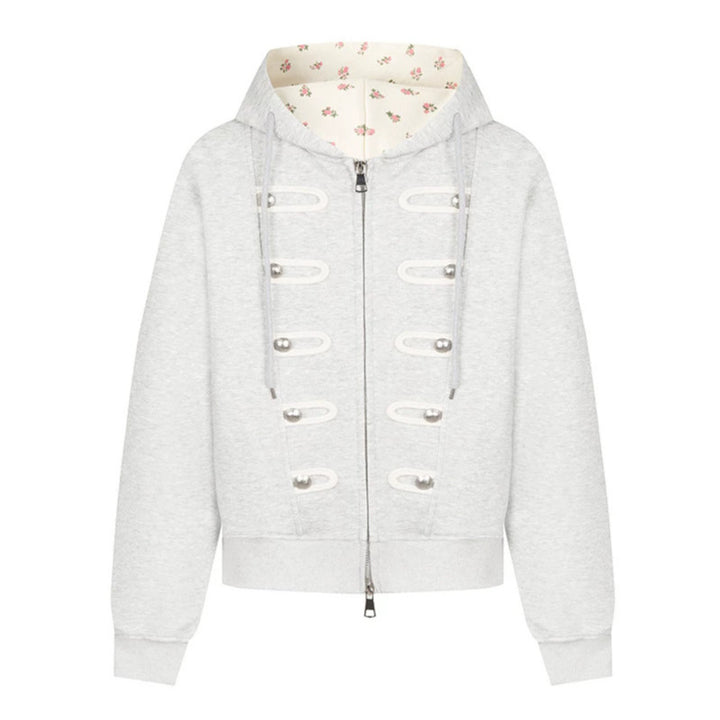 Women's hooded sweat jacket with decorative loops and metal button details Mune Fashion