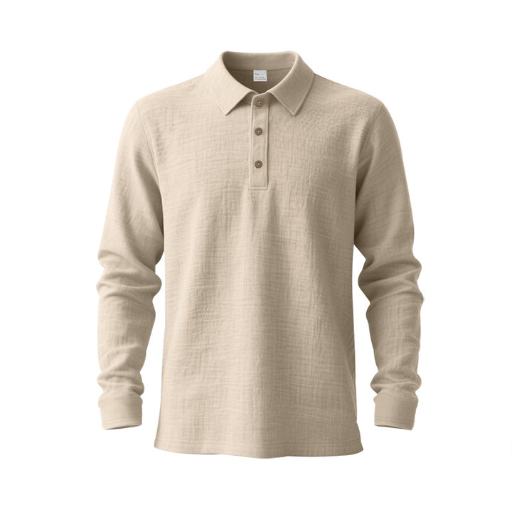 Men's long sleeve polo shirt made of cotton gauze with a shirt collar, three-button placket, and relaxed fit Mune Fashion