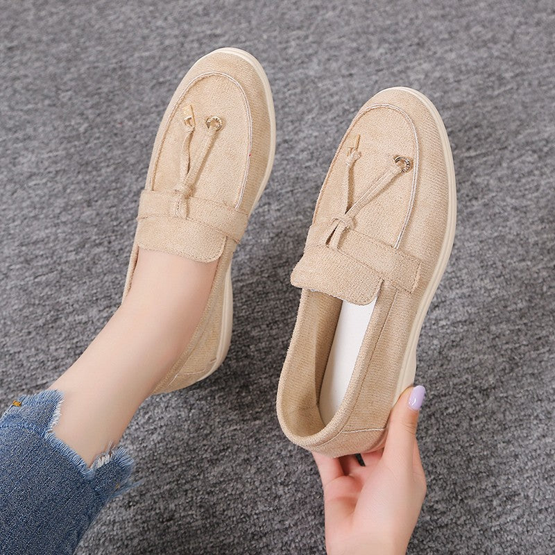Women's casual suede look slippers with decorative cord, soft comfort insole, and flexible lightweight sole Mune Fashion