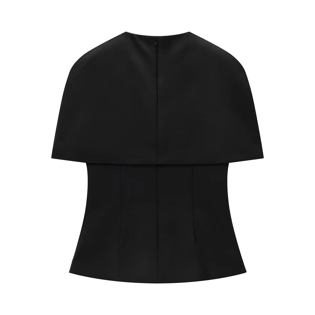Women's sleeveless cape top with tailored peplum and textured crepe quality Mune Fashion