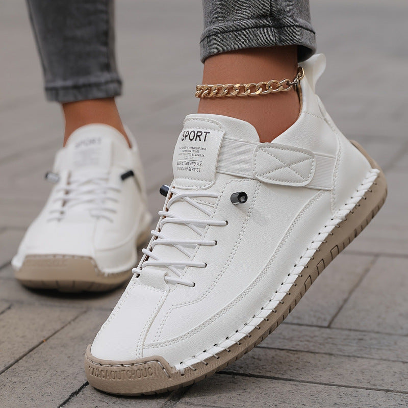 Men's leather imitation casual sneaker with Velcro strap, moccasin seam & profiled rubber sole Mune Fashion