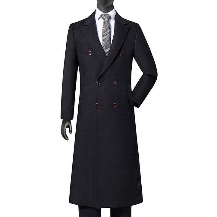 Men's Double-Breasted Long Wool Coat with Notched Lapel Mune Fashion