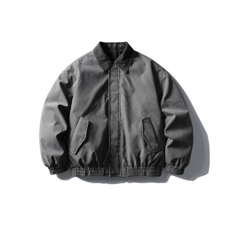 Men's Boxy Canvas Blouson with Cord Collar, Hidden Zipper and Elastic Hem Mune Fashion