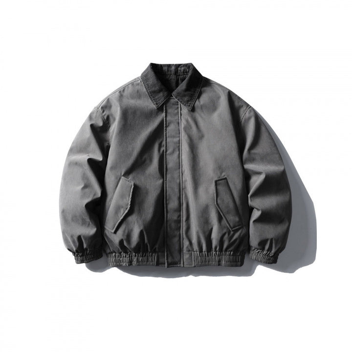 Men's Boxy Canvas Blouson with Cord Collar, Hidden Zipper and Elastic Hem Mune Fashion