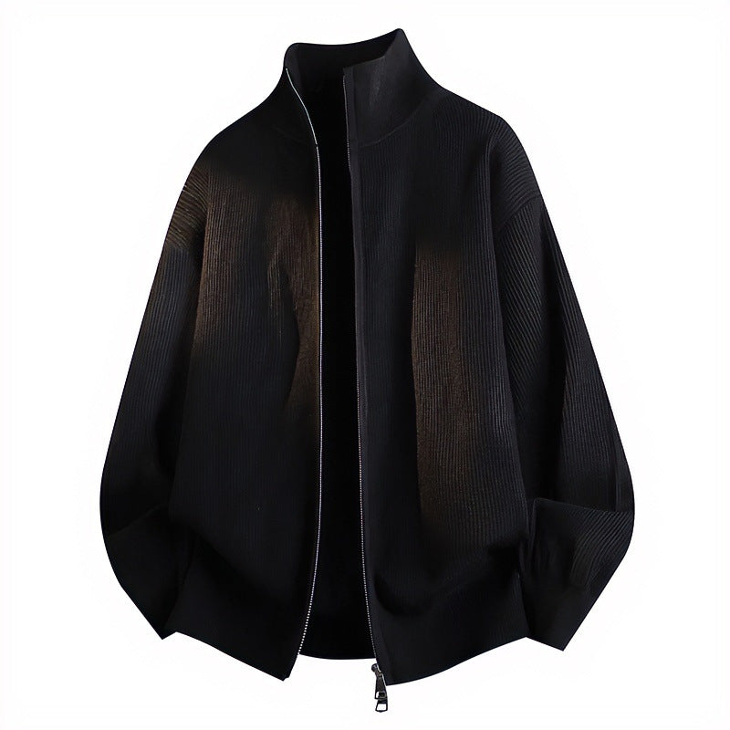 Unisex Loose Knit Blouson with Balloon Sleeves, Waffle Rib Structure and Two-Way Zipper Mune Fashion