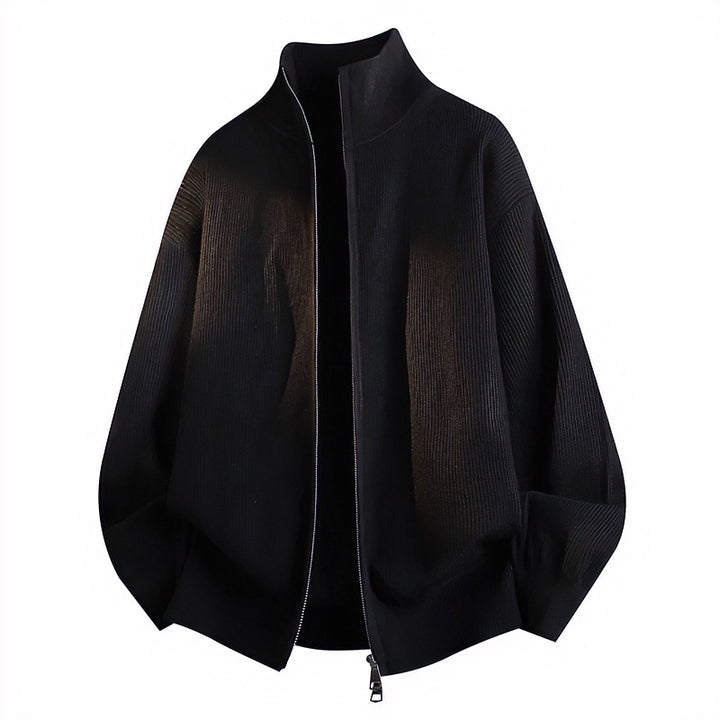 Unisex Loose Knit Blouson with Balloon Sleeves, Waffle Rib Structure and Two-Way Zipper Mune Fashion
