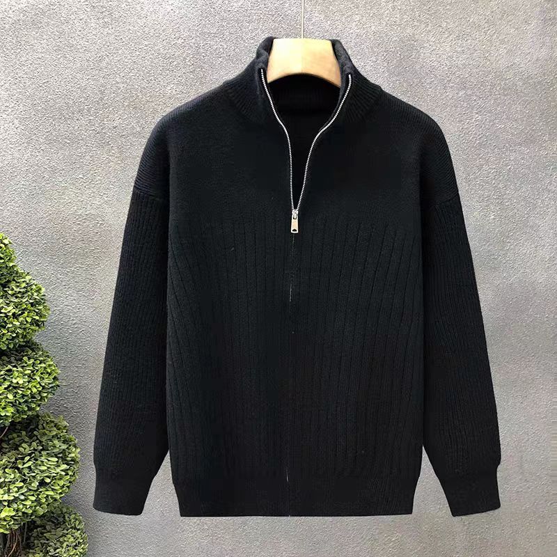 Men's Oversized Fine Knit Sweater with Half Zipper and Distinctive Ribbed Texture Mune Fashion