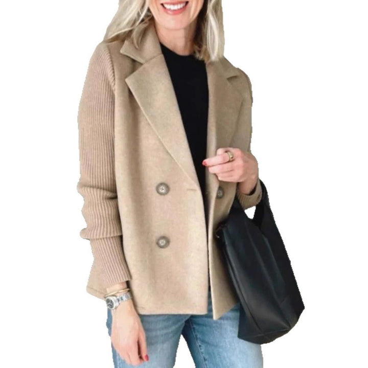 Women's Double-breasted Blazer Vest with Wide Lapels and Ribbed Knit Sleeves Mune Fashion
