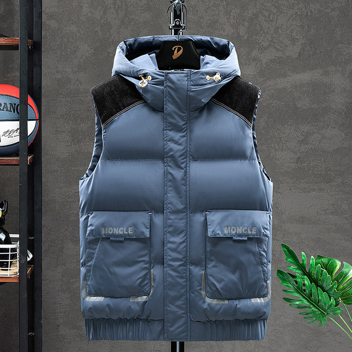 Men's Padded Hooded Vest with Shoulder Inserts and Flap Pockets Mune Fashion