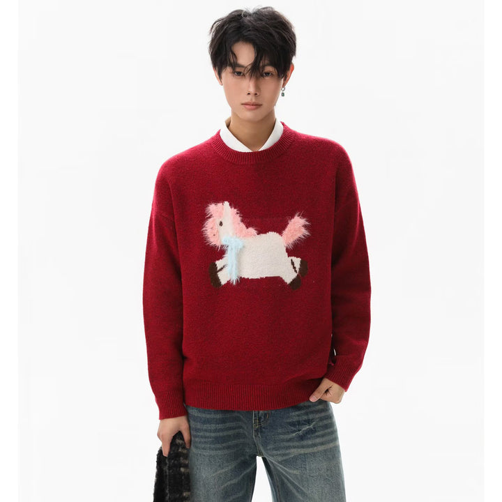 Men's Comfortable Chunky Knit Sweater with Unicorn Motif Mune Fashion