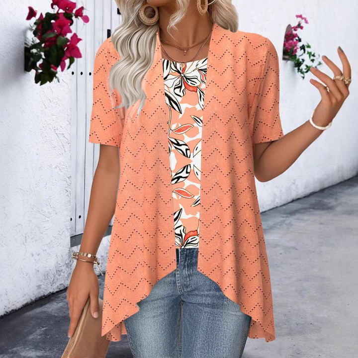 Women's Ajour knit cardigan with asymmetrical pointed hem and short sleeves Mune Fashion