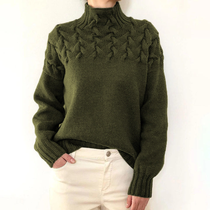 Ladies knit sweater with cable structure and high turtleneck Mune Fashion