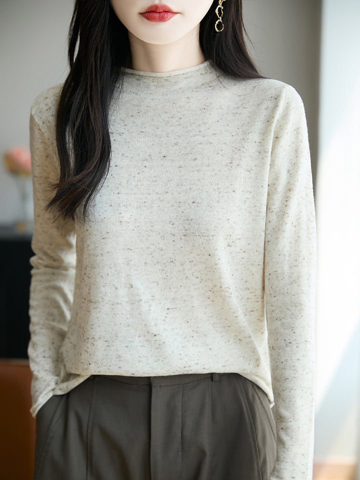 Women's Minimalist Nep Knit Long Sleeve with Short Stand-Up Collar Mune Fashion