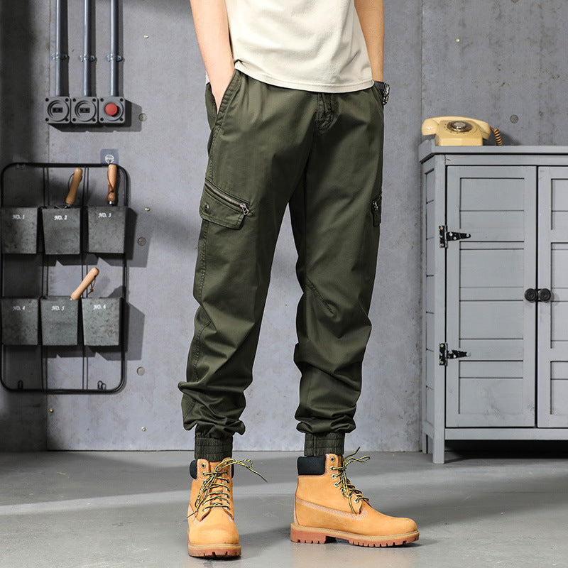 Men's Multifunctional Cargo Joggers with Drawstring Waist, Zipper Pockets and Ribbed Ankle Cuffs Mune Fashion