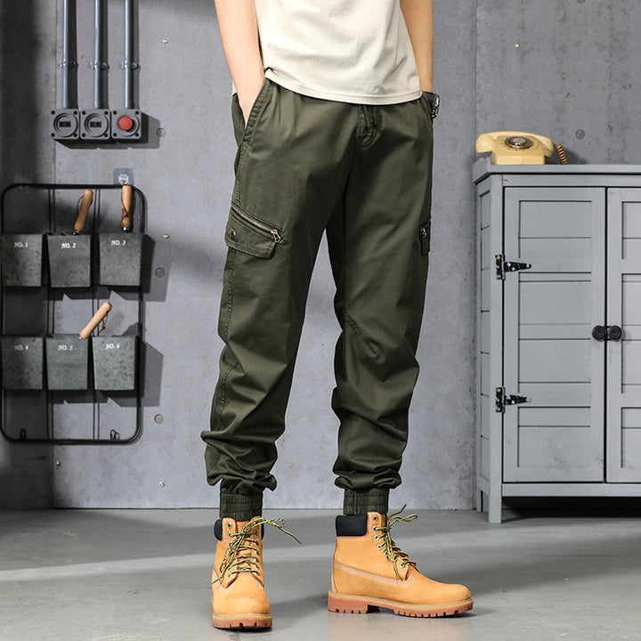 Men's Multifunctional Cargo Joggers with Drawstring Waist, Zipper Pockets and Ribbed Ankle Cuffs Mune Fashion