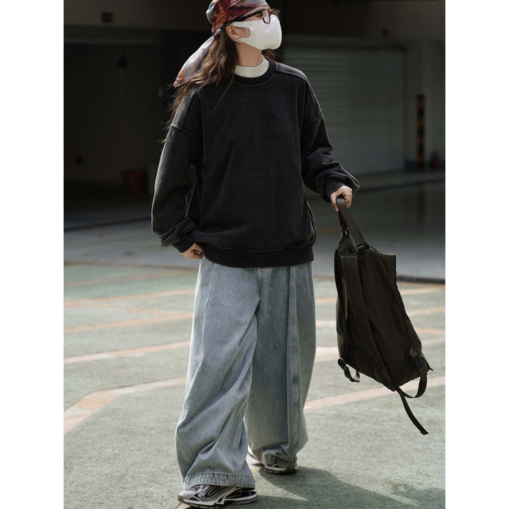 Women's Cotton Blend Relaxed Sweater with Washed Surface and Raglan Sleeves Mune Fashion