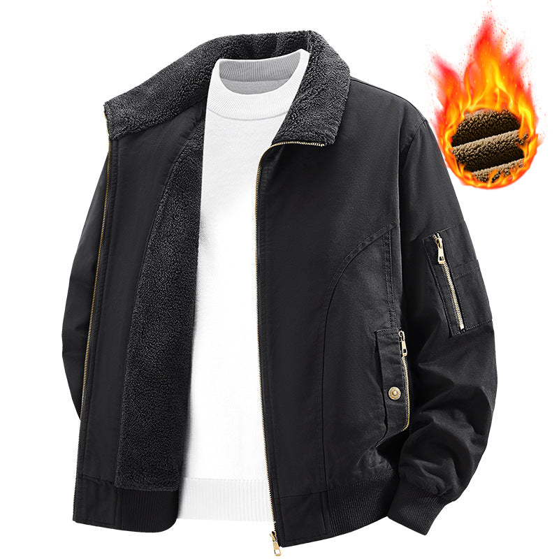 Men's Thermal Bomber Jacket in Vintage Style with Teddy Plush Lining and Multiple Pockets Mune Fashion