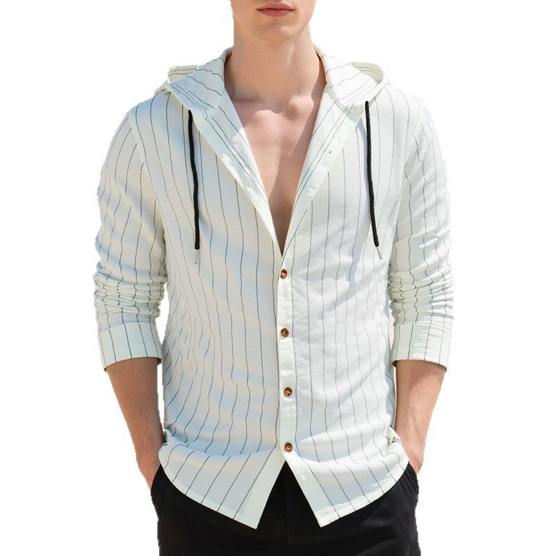 Men's casual hooded shirt with pinstripes and button placket Mune Fashion