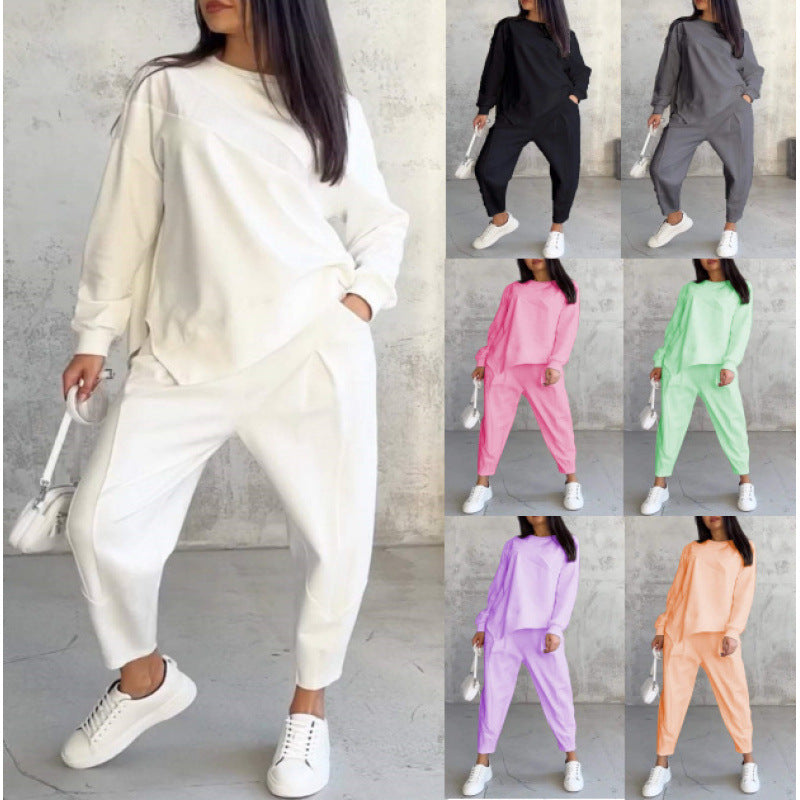 Women's Casual Two-Piece Lounge Set with Oversize Sweatshirt and Tailored Tapered Pants Mune Fashion