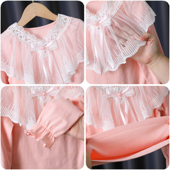 Girls long sleeve shirt with elegant lace decoration Mune Fashion