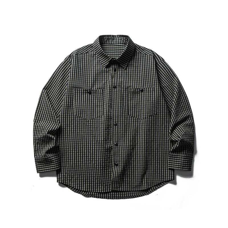 Men's Oversize Check Shirt made of textured cotton blend with chest pockets Mune Fashion
